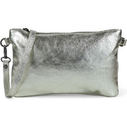 Passaggio Leather Γυναικεία Τσάντα Χιαστί Δερμάτινη Ασημί με Στενό Λουρί 5937-KR-58