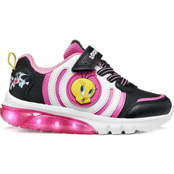 Geox Looney Tunes Παιδικά Sneakers με Φωτάκια Μαύρα Φούξια J66LPA05411C0618