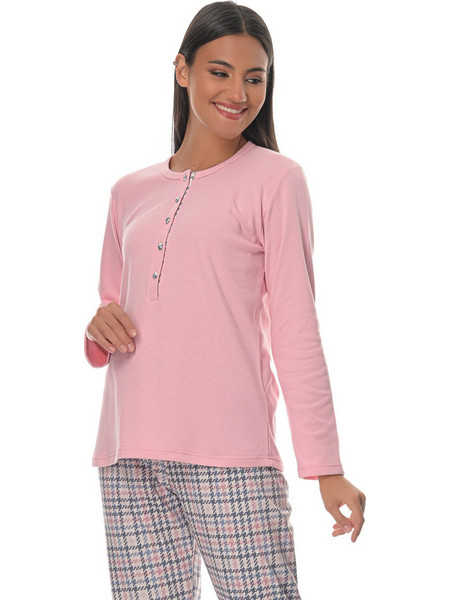 PNN Nightwear Σετ Πιτζάμες Εγκυμοσύνης & Θηλασμού Βαμβακερές Χειμωνιάτικες Ροζ 1251-0356