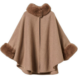 TWINSET Γυναικεία Κάπα Μάλλινη με Γούνα Καφέ 262TO5730-14170