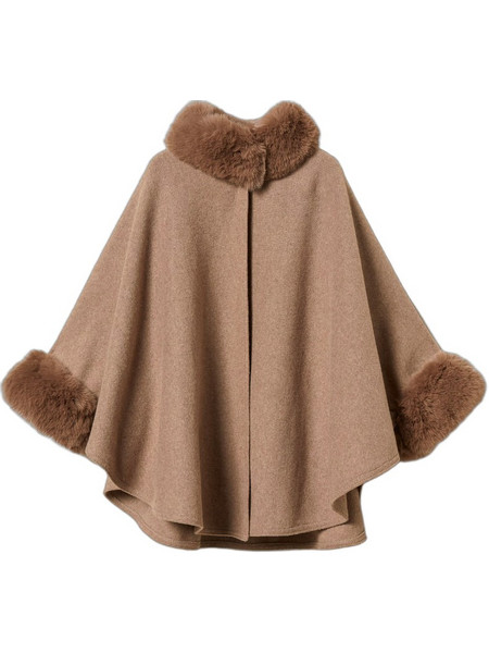 TWINSET Γυναικεία Κάπα Μάλλινη με Γούνα Καφέ 262TO5730-14170