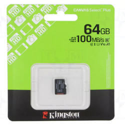 Kingston Canvas Select Plus Gen3 microSDXC 64GB Class 10 U1 V10 UHS-I A1 100MB/s