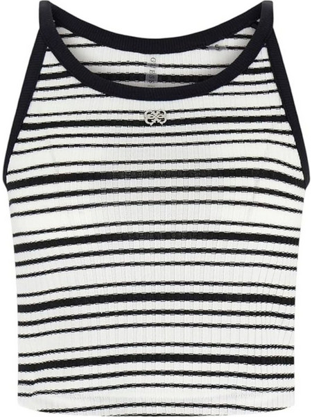 Guess Γυναικείο Καλοκαιρινό Crop Top Μαύρο Λευκό E6GP03KG482-JBKL