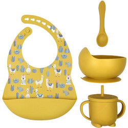 QueenMother Βρεφικό Σετ Φαγητού Σιλικόνης Llama Κίτρινο 4τμχ