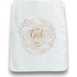 Bonjour Bebe It's A Girl Baby Shower Αδιάβροχο Σελτεδάκι Αλλαξιέρας Μωρού 100% Βαμβακερό Λευκό Ροζ 50x70cm