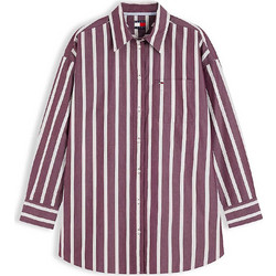 Tommy Jeans Μακρυμάνικο Γυναικείο Πουκάμισο Βαμβακερό Ριγέ Μπορντό DW0DW23340-0EG