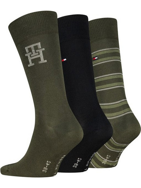 Tommy Hilfiger Ανδρικές Κάλτσες Ψηλές με Σχέδια Χακί 3Pack 701241159-004