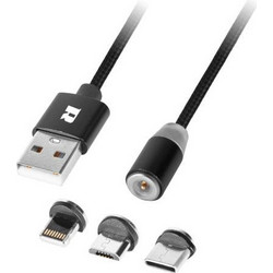 Μαγνητικό καλώδιο USB 3in1 micro USB / Type C / Lightning 1m μαύρο