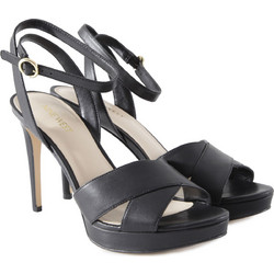 Nine West QUISHA3 Γυναικεία Πέδιλα Δερμάτινα Μαύρα με Λεπτό Ψηλό Τακούνι και Φιάπα