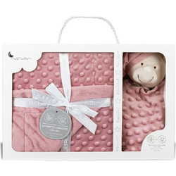 Interbaby Bear PD001D PΚουβέρτα Αγκαλιάς Βελουτέ + Πανάκι Παρηγοριάς 80x110 Ροζ