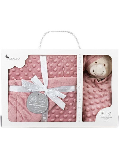 Interbaby Bear PD001D PΚουβέρτα Αγκαλιάς Βελουτέ + Πανάκι Παρηγοριάς 80x110 Ροζ