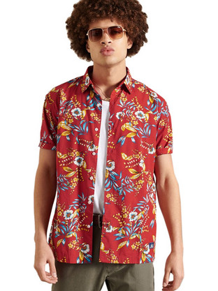 Superdry Hawaiian Ανδρικό Πουκάμισο Βαμβακερό Εμπριμέ Κοντομάνικο Κανονική Γραμμή Overshirt Πορτοκαλί M4010353A-4HC