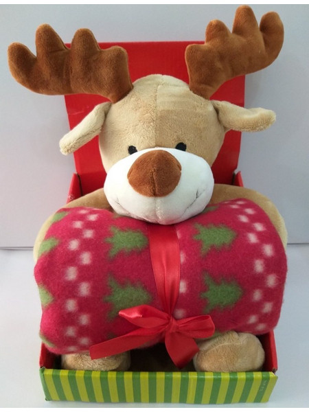 Natural Home Deer Κουβέρτα Αγκαλιάς Fleece με Λούτρινο 75x100 Κόκκινη