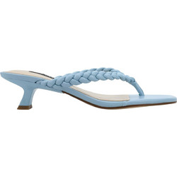 Nine West MEKA3 Γυναικεία Πέδιλα Δερμάτινα Γαλάζια με Λεπτό Χαμηλό Τακούνι