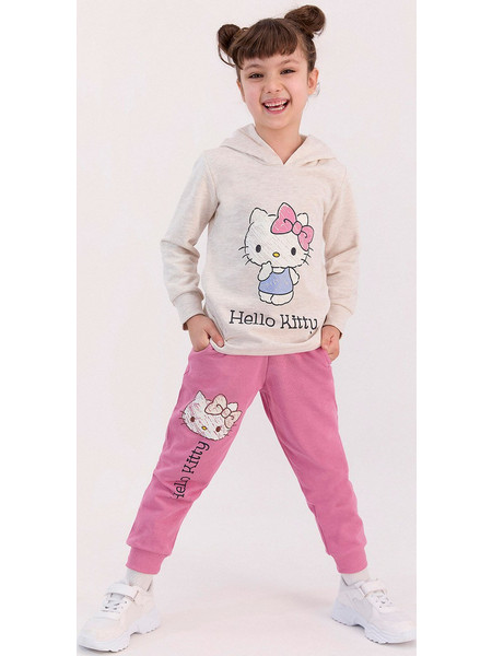 Rolypoly Hello Kitty Love Παιδική Πιτζάμα Βαμβακερή Χειμωνιάτικη Ροζ Γκρι L1403