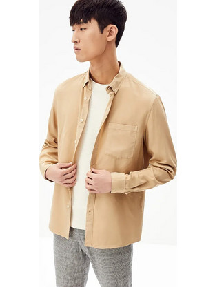 Celio Ανδρικό Πουκάμισο Μακρυμάνικο Raten Beige