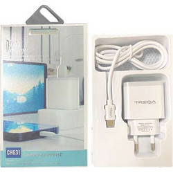 Treqa Φορτιστής με Καλώδιο Micro USB με 2 Θύρες USB-A White CH631