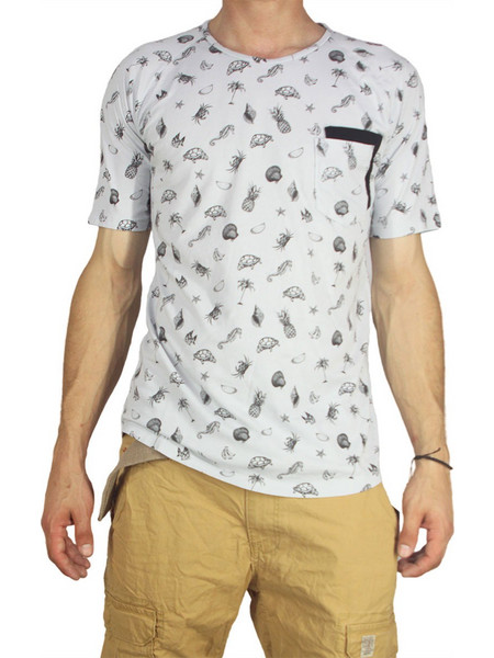 Ανδρικό double pocket all over print T-shirt ανοιχτό γκρι s16083-gr