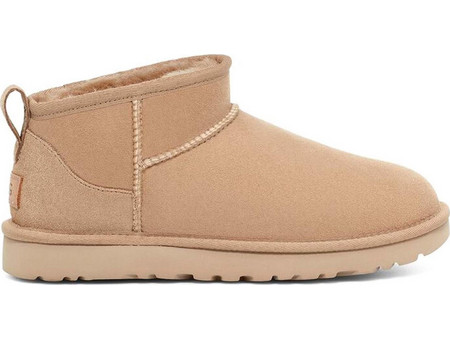 UGG Classic Ultra Mini Γυναικεία Μποτάκια Suede Nude με Γούνα 1116109-SAN