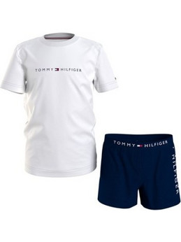 Tommy Hilfiger Παιδική Πιτζάμα Βαμβακερή Καλοκαιρινή Λευκή Navy Μπλε UB0UB00437-0WS