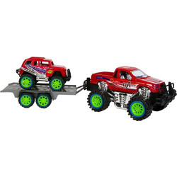 Off - Road Όχημα 4x4 Friction με Ρυμούλκα &amp Αυτοκίνητο Κόκκινο