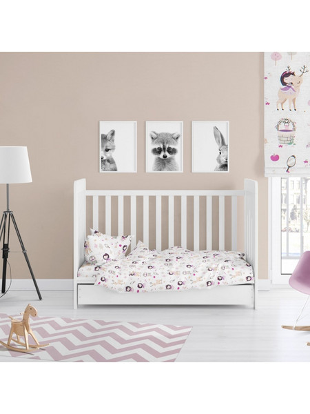 Dimcol Lily & Deer 179 Σετ Βρεφικά Σεντόνια Κούνιας Βαμβακερά 120x160 White/Pink