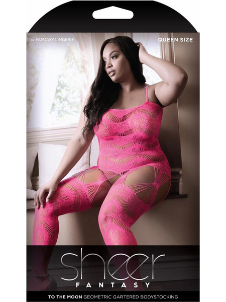 Stargazing Cold Shoulder Suspender Catsuit - Neon Pink