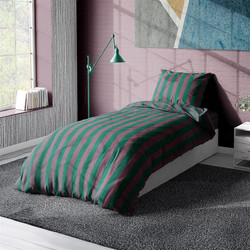Dimcol Σετ Σεντόνια Μονά Βαμβακοσατέν 160x240 Stripes 156 Green-Antique Pink 3τμχ