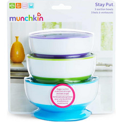 Munchkin Stay Put Μπολ Φαγητού με Βεντούζα Purple Green Ciel 3τμχ