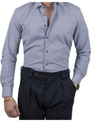 D'Zine Ανδρικό Πουκάμισο Βαμβακερό Μακρυμάνικο Slim Fit Μπλε D-24422