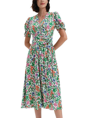 Diane Von Furstenberg Sammie Midi Καλοκαιρινό Καθημερινό Φόρεμα Μπεζ DVFDW1R013VFIVY