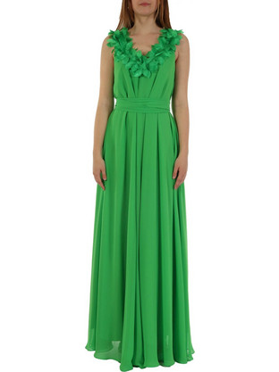 Twins Fantasy Maxi Καλοκαιρινό Βραδινό Φόρεμα Lime T4065