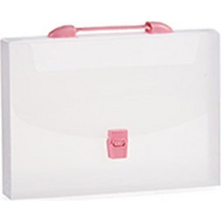 Pincello Διάφανος φάκελος εγγράφων με κούμπωμα και χειρολαβή, πλαστικός, 32.5x4x25 cm Ροζ - Pincello