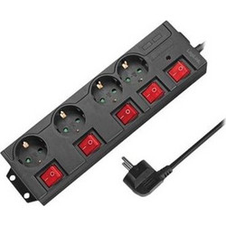 LogiLink Power Strip 4-Way With 5 Switches, 4xCEE 7/3, Black (LPS251)