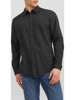 Jack & Jones Ανδρικό Πουκάμισο Μακρυμάνικο Χακί 12181602