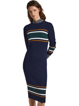 Pepe Jeans Evelina Midi Καθημερινό Φόρεμα Πλεκτό Μαύρο PL953390-594