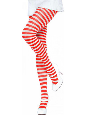 LEG AVENUE - WHITE/RED STRIPED TIGHTS