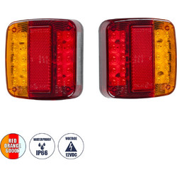 GloboStar(R) 79930 TEMAXIO Universal Φανάρια για Τρέιλερ LED - DC 12V - Κόκκινο - Πορτοκαλί - Λευκό - Αδιάβροχα IP66 - Μ10.3 x Π10.3 x Υ3cm