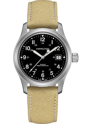 Hamilton Khaki Field Ανδρικό Ρολόι Αυτόματο με Μπεζ Υφασμάτινο Λουράκι H69439933