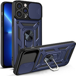 Hybrid Armor Camshield case for iPhone 13 Pro armored case with camera cover blue