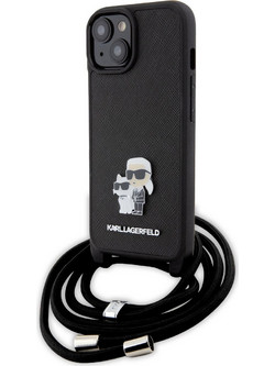 Karl Lagerfeld Crossbody K+C Metal Pin Saffiano Back Cover Black (iPhone 15)