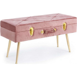 Σκαμπό Polina 0720327 80x34x42 Pink Βελούδο, Ξύλο