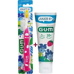 Gum Junior 6+ Οδοντόβουρτσα Φούξια + Strawberry Οδοντόκρεμα 50ml