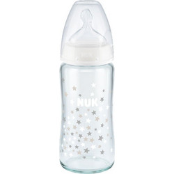Nuk First Choice+ Γυάλινο Μπιμπερό με Θηλή Σιλικόνης κατά των Κολικών 0-6m Stars White 240ml