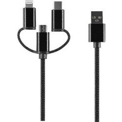 Καλώδιο Setty 3in1 Nylon DT USB σε Lightning + USB-C + microUSB 1,0 m 2A, μαύρο