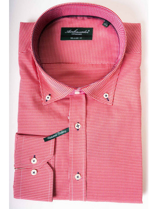 ΠΟΥΚΑΜΙΣΟ AMBASSADOR ΚΑΡΩ BUTTON DOWN ΒΑΜΒΑΚΕΡΟ - ΚΟΚΚΙΝΟ