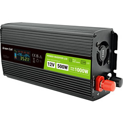 Green Cell Przetwornica napicia PowerInverter LCD 12 V 500W1000W Przetwornica samochodowa z wywietlaczem czysty sinus Netzteil Spannungsumwandler Auto Schwarz (INVGC12P500LCD)