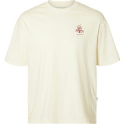 T-SHIRT SELECTED SLHLOOSECORBY PRINT SS O-NECK TEE EGRET SELECTED