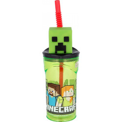 Stor 3D Minecraft Παιδικό Ποτήρι Πλαστικό BPA Free με Καλαμάκι Πράσινο 360ml