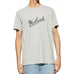 WOOLRICH ADULT t-shirt λαιμοκοψη 100%βαμβακι γκρι κοντομανικο Logo σταμπα εμπρος κανονικη γραμμη